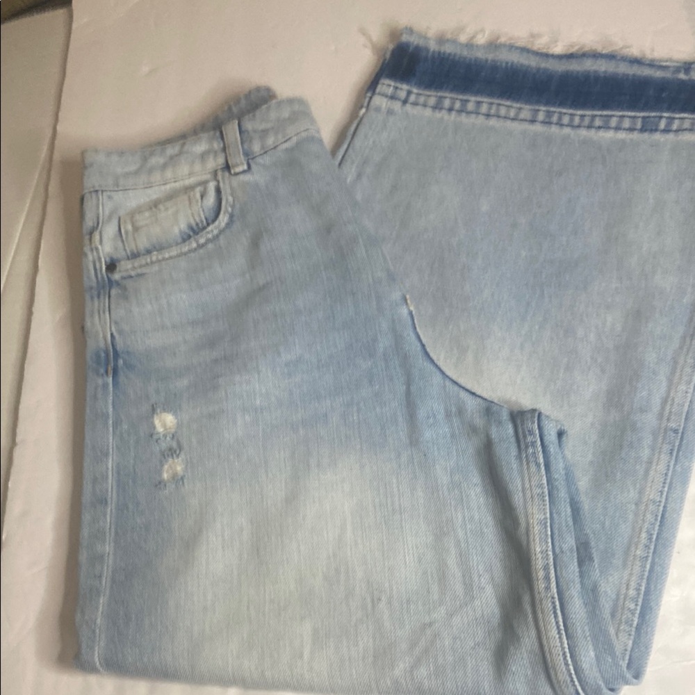 Zara Basic Light Blue wide leg crop Denim Jeans